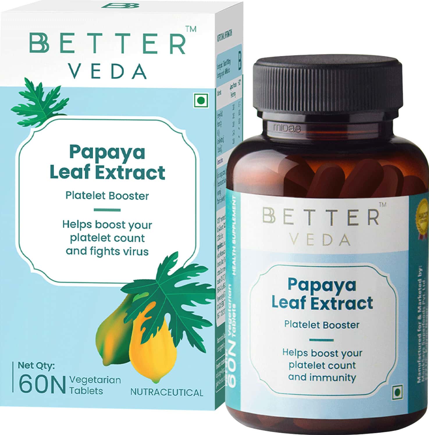 Buy BBETTER PAPAYA LEAF EXTRACT VEG 60 TABLETS Online & Get Upto 60