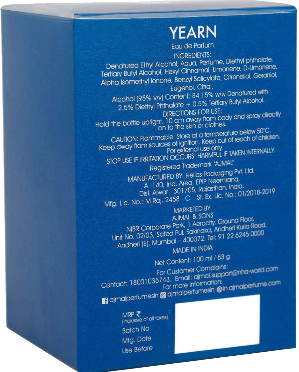 Buy AJMAL YEARN EAU DE PARFUM AQUATIC PERFUME 100ML CASUAL WEAR FOR MEN ...