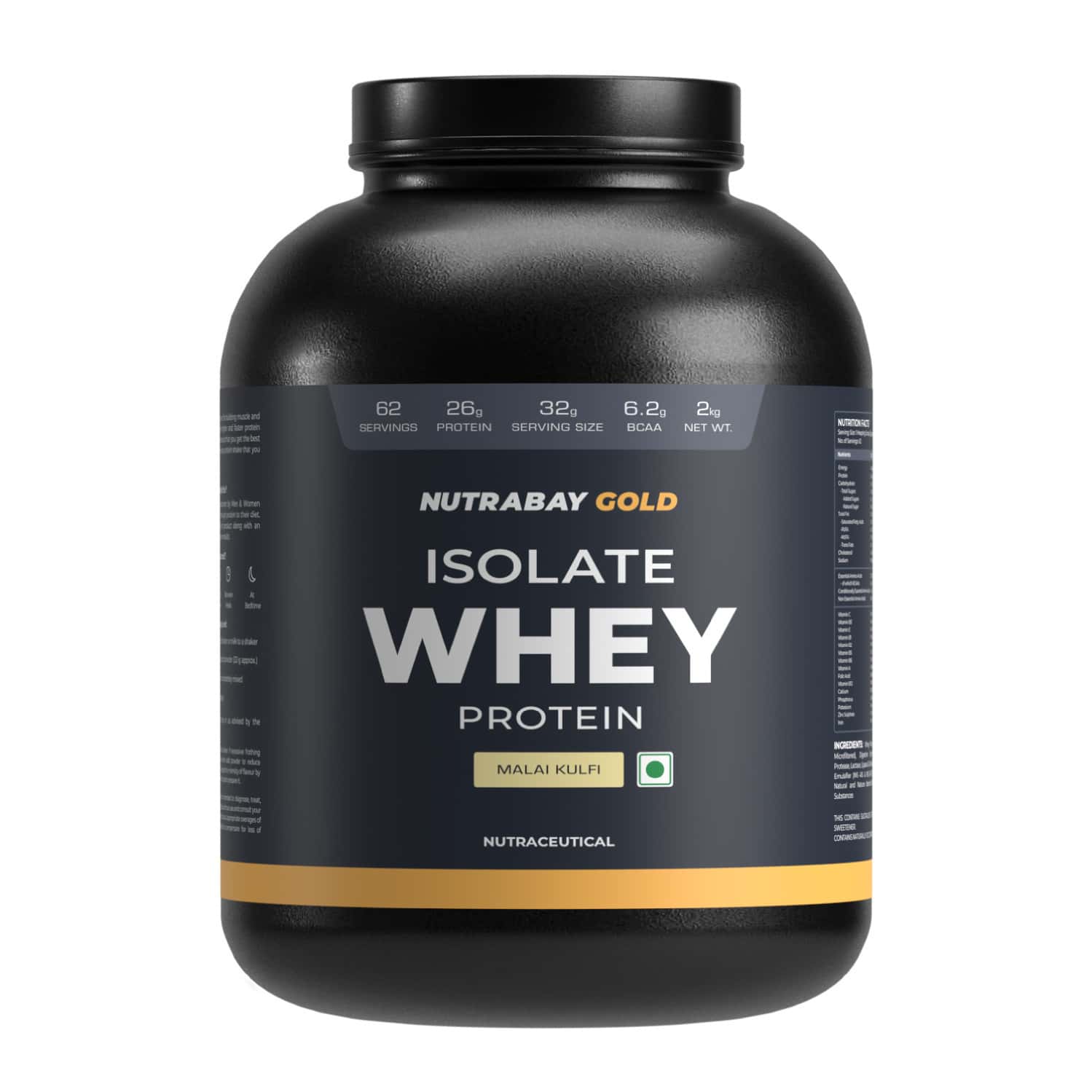 Nutrabay Gold 100% Whey Protein Isolate|26g Protein|muscle Support & Recovery|malai Kulfi | 2 Kg