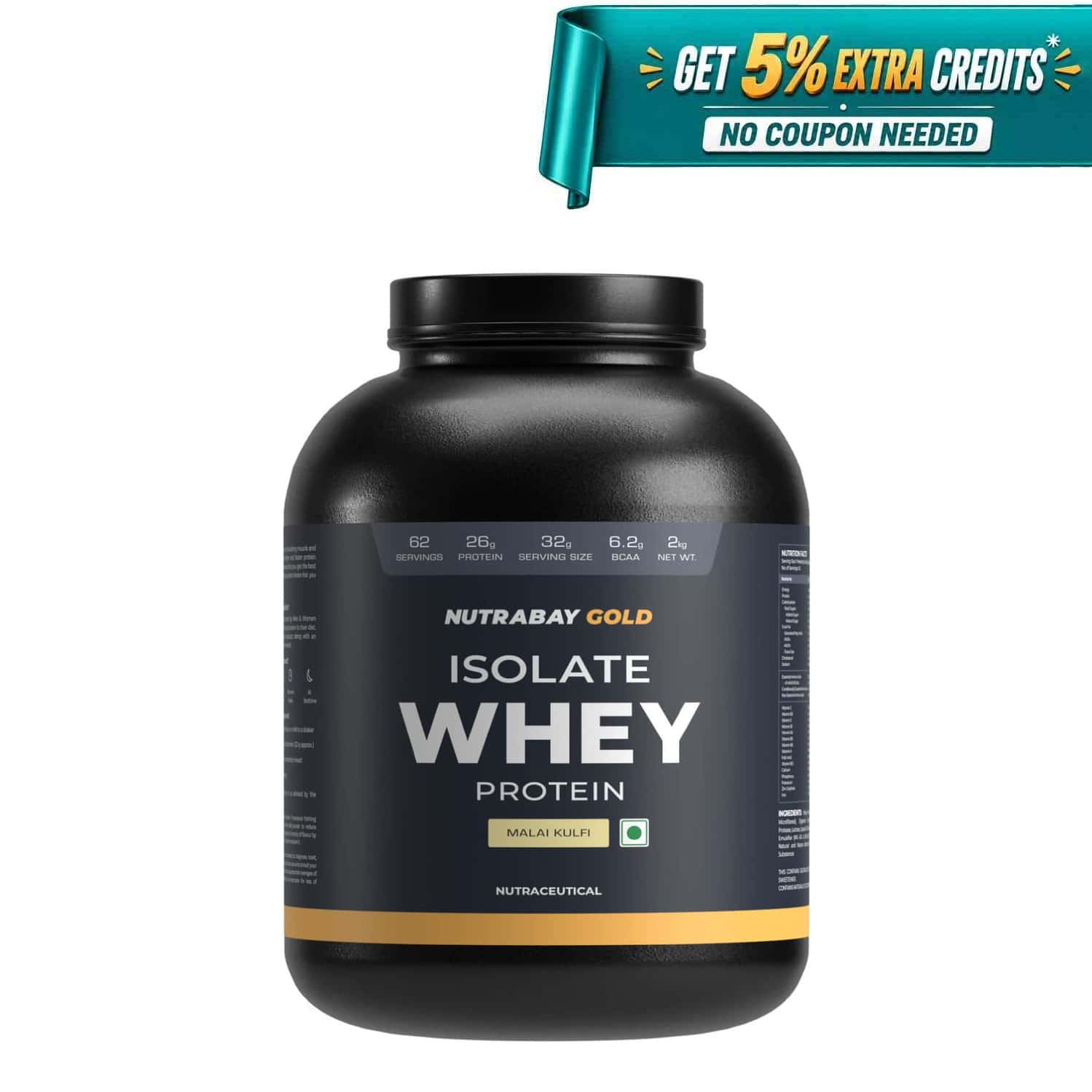 Nutrabay Gold 100% Whey Protein Isolate|26g Protein|muscle Support & Recovery|malai Kulfi | 2 Kg