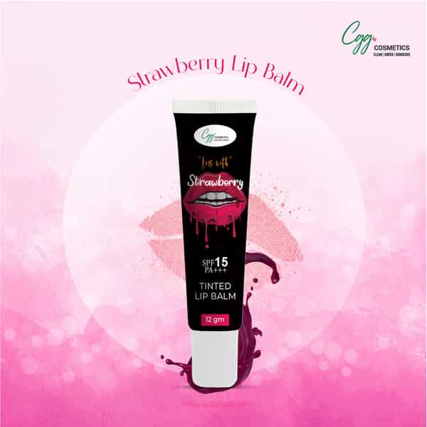 Cgg Cosmetics Strawberry Lip Balm|Spf15|Soft & Natural Pink Lips| Vit C+E|Fades Lip Pigmentation|10G