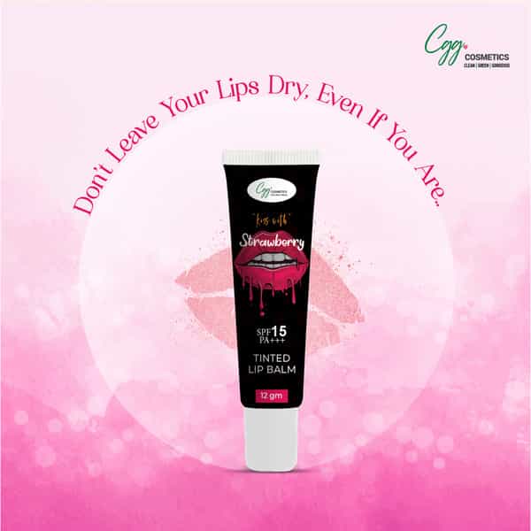 Cgg Cosmetics Strawberry Lip Balm|Spf15|Soft & Natural Pink Lips| Vit C+E|Fades Lip Pigmentation|10G
