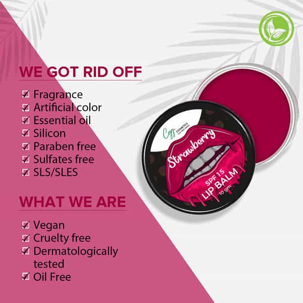 Cgg Cosmetics Strawberry Lip Balm|Spf15|Soft & Natural Pink Lips| Vit C+E|Fades Lip Pigmentation|10G