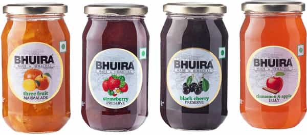 Bhuira Strawberry & Rosemary Black Cherry Bitter Orange Marmalade Apple And Cinnamon Jelly|240Gx 4