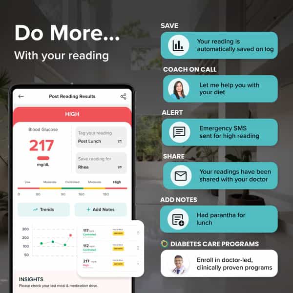 Beato Curv Smartphone Connected Glucometer | Sugar Testing Machine | Free 10 Strips & 10 Lancets