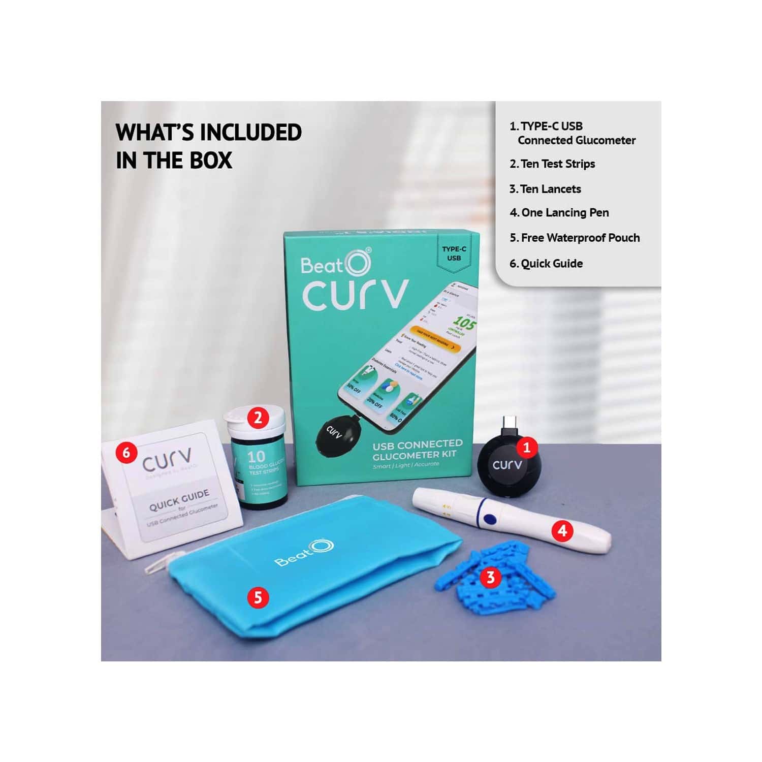 Buy Beato Curv Usb CType Kit With 10 Strips And 10 Lancets