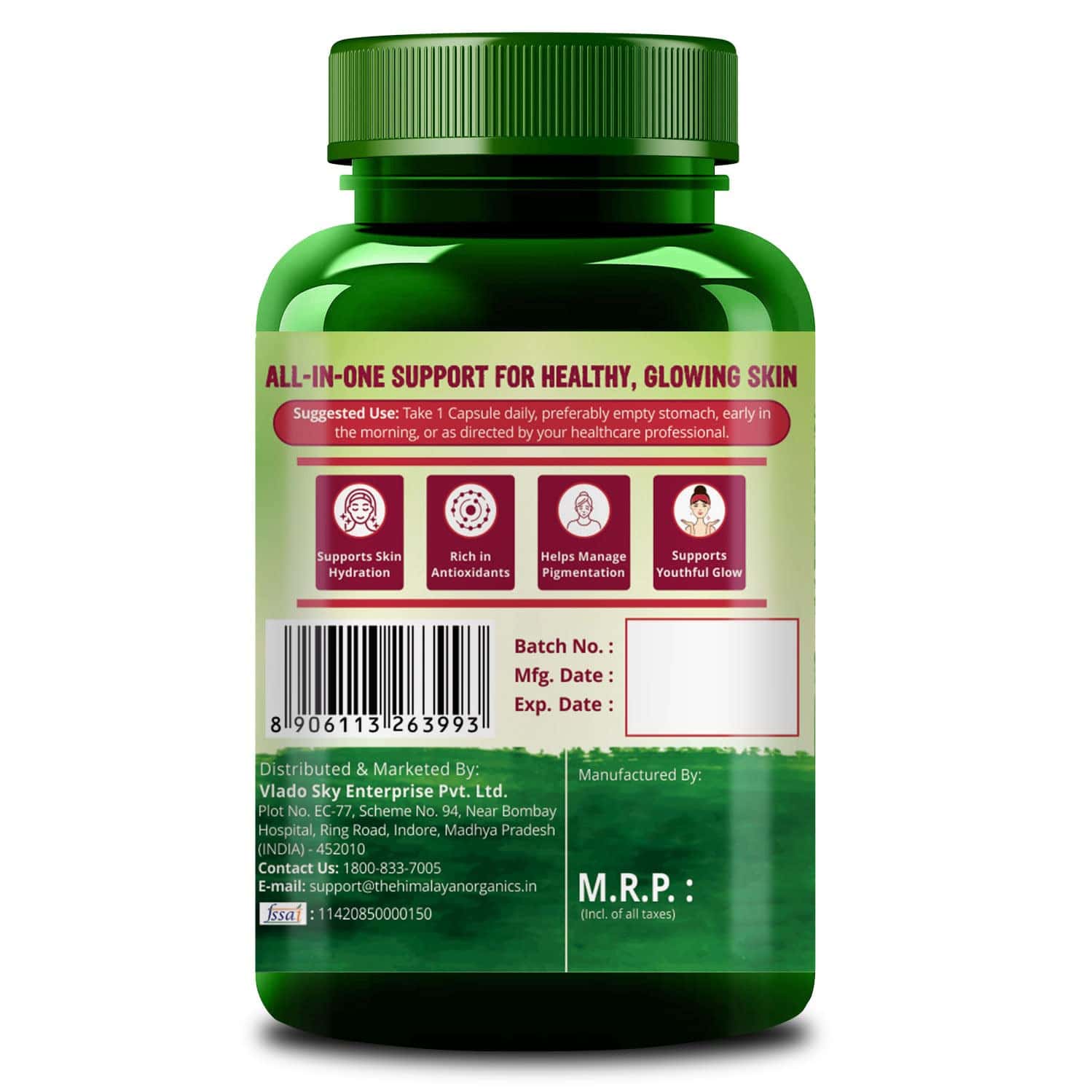 Buy HIMALAYAN ORGANICS SKIN GLOW GLUTATHIONE | VITAMIN C + BIOTIN | BOTTLE
