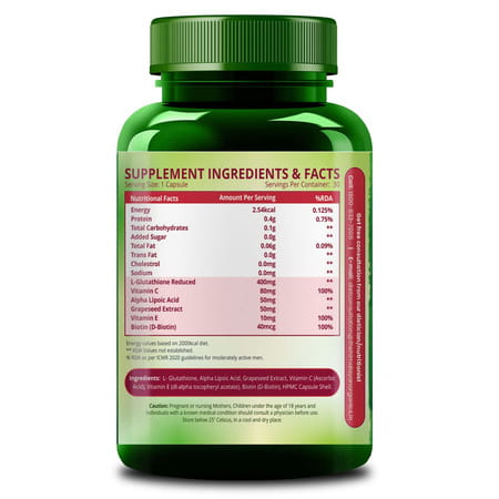 Himalayan Organics Skin Glow Glutathione | Vitamin C + Biotin | Bottle | 30 Veg Capsules