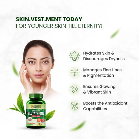 Himalayan Organics Skin Glow Glutathione | Vitamin C + Biotin | Bottle | 30 Veg Capsules