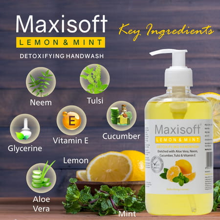 Maxisoft Detoxifying Hand Wash | Lemon & Mint | 500 Ml | Pack Of 4