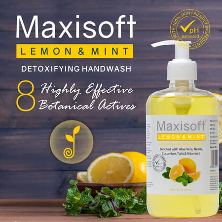 Maxisoft Detoxifying Hand Wash | Lemon & Mint | 500 Ml | Pack Of 4