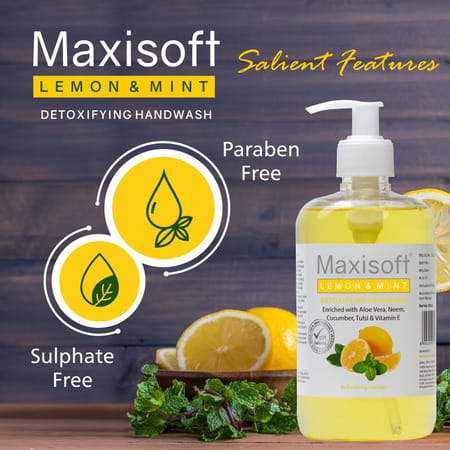 Maxisoft Detoxifying Hand Wash | Lemon & Mint | 500 Ml | Pack Of 4