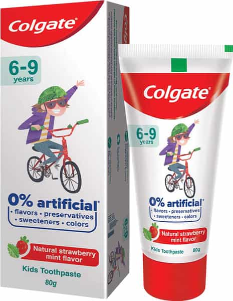 Colgate Toothpaste For Kids (6-9 Years) Natural Strawberry Mint Flavour 0% Artificial - 80G Tube