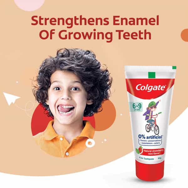 Colgate Toothpaste For Kids (6-9 Years) Natural Strawberry Mint Flavour 0% Artificial - 80G Tube