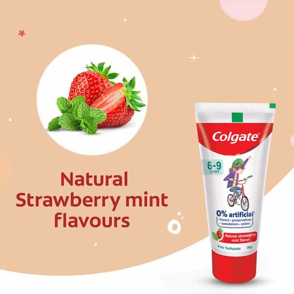 Colgate Toothpaste For Kids (6-9 Years) Natural Strawberry Mint Flavour 0% Artificial - 80G Tube