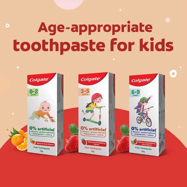 Colgate Toothpaste For Kids (6-9 Years) Natural Strawberry Mint Flavour 0% Artificial - 80G Tube