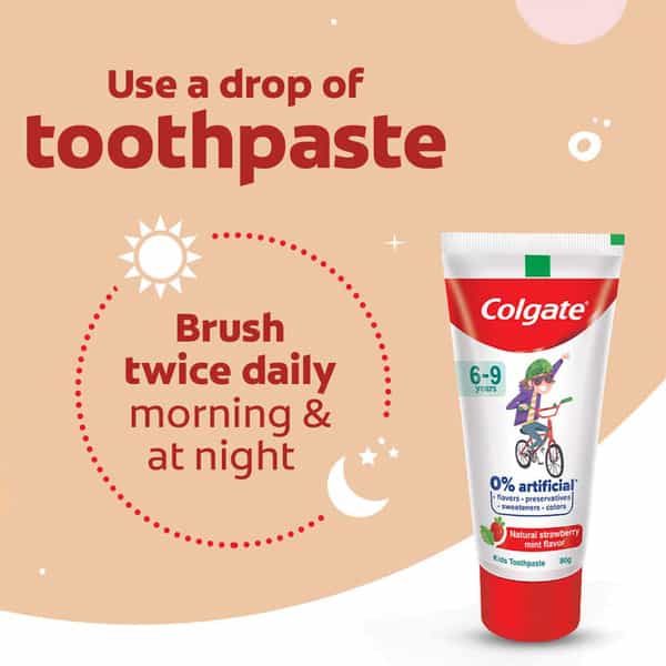 Colgate Toothpaste For Kids (6-9 Years) Natural Strawberry Mint Flavour 0% Artificial - 80G Tube