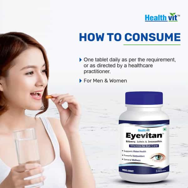 Healthvit Eyevitan Eye Care Vitamin Tablets (Bilberry Lutein & Zeaxanthin) Bottle Of 60