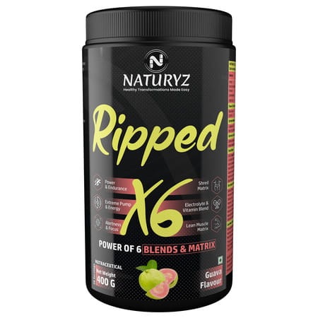 Naturyz Ripped X6 Pre Workout Supplement With 24 Nutrients For Extreme Pump | Endurance (400 Grams)