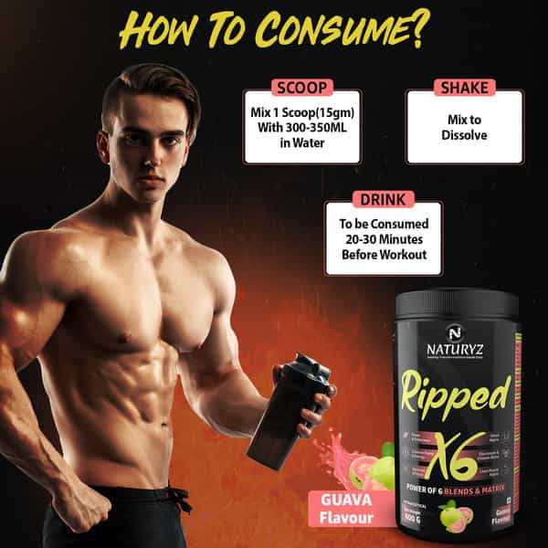 Naturyz Ripped X6 Pre Workout Supplement With 24 Nutrients For Extreme Pump | Endurance (400 Grams)
