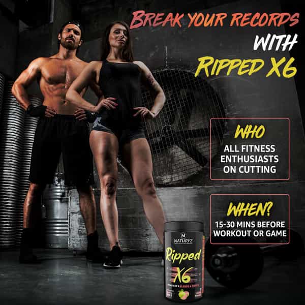 Naturyz Ripped X6 Pre Workout Supplement With 24 Nutrients For Extreme Pump | Endurance (400 Grams)