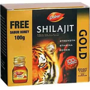 Dabur Shilajit Gold Vitality Capsules Bottle Of 20 With Free Dabur Honey 100g