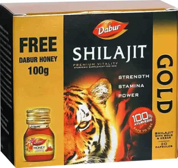 Dabur Shilajit Gold Vitality Capsules Bottle Of 20 With Free Dabur Honey 100G