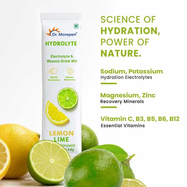 Dr. Morepen Hydrolyte Electrolyte & Vitamin Drink Mix | Lemon Lime - 8.8G X 10 Sachets