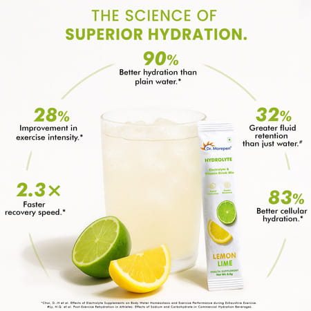 Dr. Morepen Hydrolyte Electrolyte & Vitamin Drink Mix | Lemon Lime - 8.8g X 10 Sachets