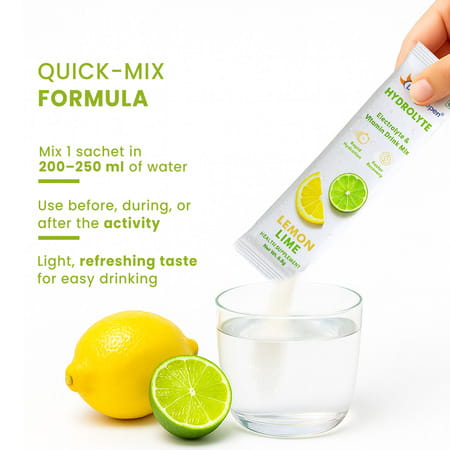 Dr. Morepen Hydrolyte Electrolyte & Vitamin Drink Mix | Lemon Lime - 8.8g X 10 Sachets