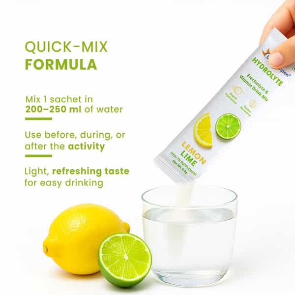 Dr. Morepen Hydrolyte Electrolyte & Vitamin Drink Mix | Lemon Lime - 8.8G X 10 Sachets