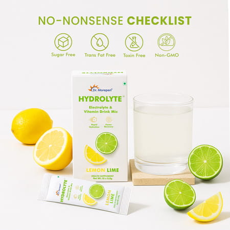 Dr. Morepen Hydrolyte Electrolyte & Vitamin Drink Mix | Lemon Lime - 8.8g X 10 Sachets