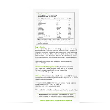 Dr. Morepen Hydrolyte Electrolyte & Vitamin Drink Mix | Lemon Lime - 8.8g X 10 Sachets