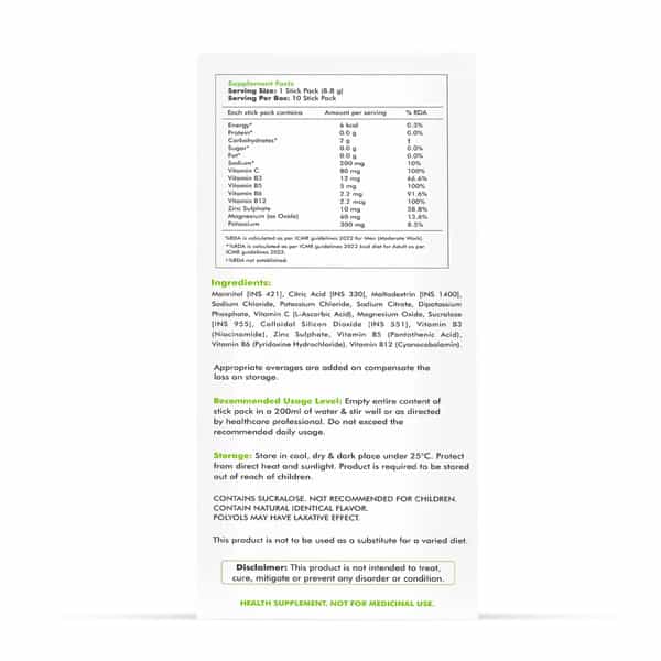 Dr. Morepen Hydrolyte Electrolyte & Vitamin Drink Mix | Lemon Lime - 8.8G X 10 Sachets