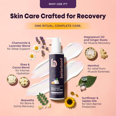 Betterhood 10% Magnesium Body Lotion For Muscle Recovery & Sleep Support (225 Ml | Pack Of 1)