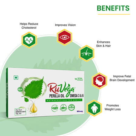 Rusan Ruvega Perilla Oil | Omega 3 & 6 | Strip | 10 Softgel Capsules