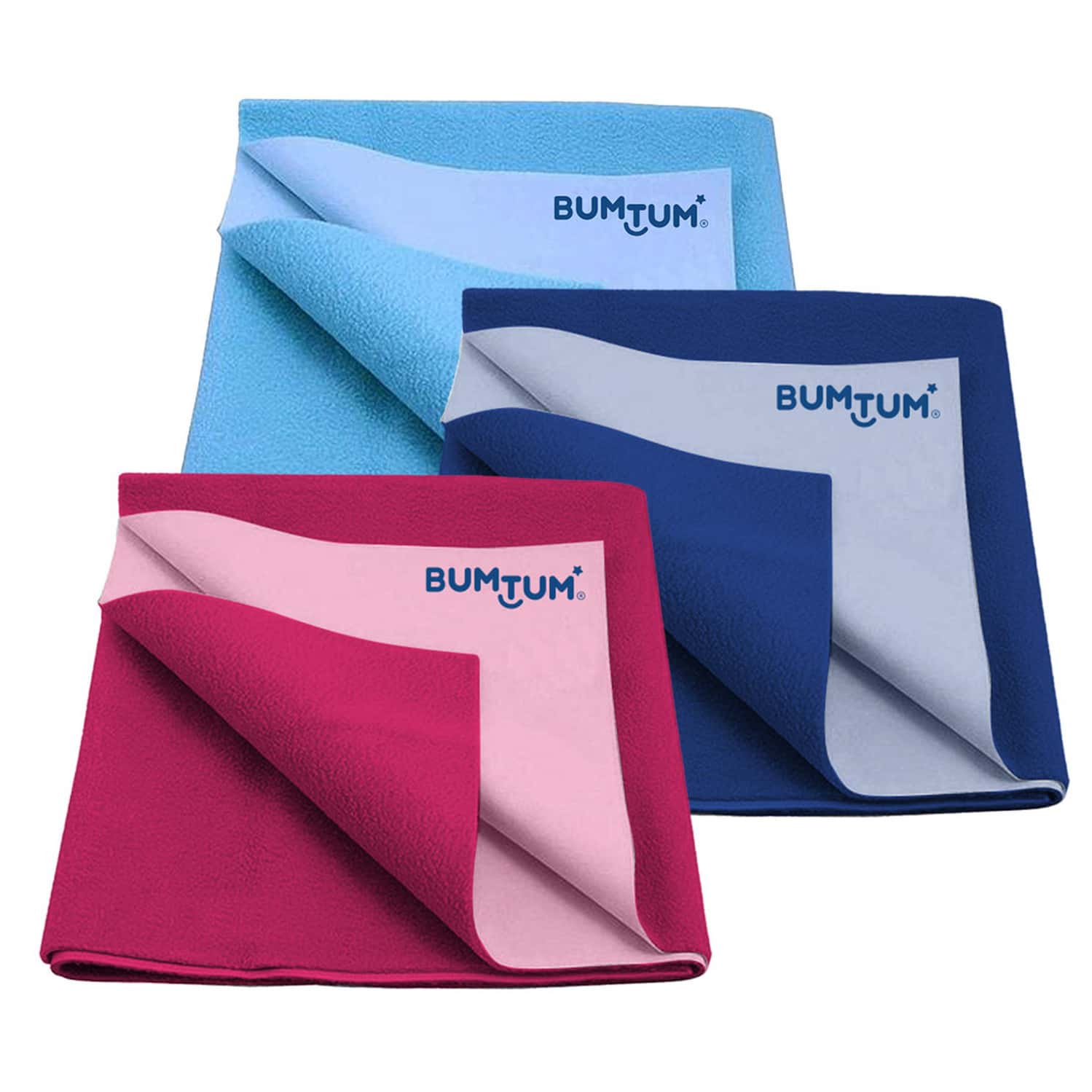 Bumtum Dry Sheet Leakproof Baby Bed Protector (Blue+Blue+Hotpink Large Size 100*140cm|Pack Of 3)