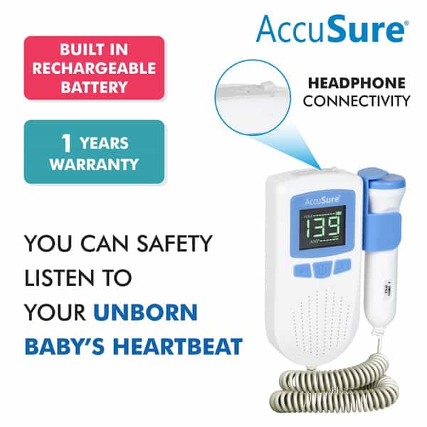 Accusure Fetal Doppler For Doctors And Mothers Fetal Heart Rate Monitor | Usb Charging & Lcd Display