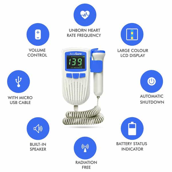 Accusure Fetal Doppler For Doctors And Mothers Fetal Heart Rate Monitor | Usb Charging & Lcd Display