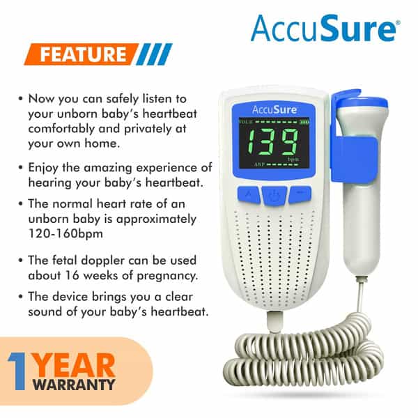 Accusure Fetal Doppler For Doctors And Mothers Fetal Heart Rate Monitor | Usb Charging & Lcd Display