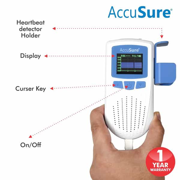 Accusure Fetal Doppler For Doctors And Mothers Fetal Heart Rate Monitor | Usb Charging & Lcd Display
