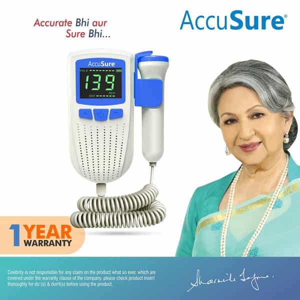 Accusure Fetal Doppler For Doctors And Mothers Fetal Heart Rate Monitor | Usb Charging & Lcd Display