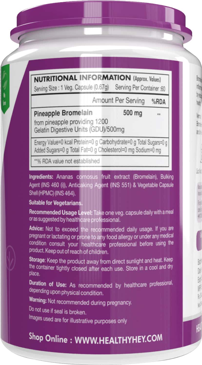 Buy HEALTHYHEY NUTRITION BROMELAIN DIGESTIVE ENZYME HIGH CONCENTRATE 60 VEG CAPS Online & Get