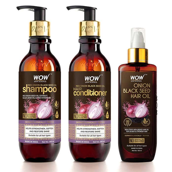 Wow Skin Science Onion Oil Ultimate Hair Care Kit (Shampoo + Hair Conditioner + Hair Oil) | 650 Ml