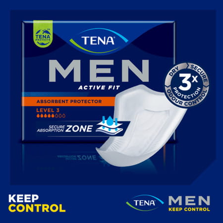 Tena Men Adult Fit Guard Style| Level3 Active Fit | Absorbent Protector Pad | Heavy Leakage - 16n