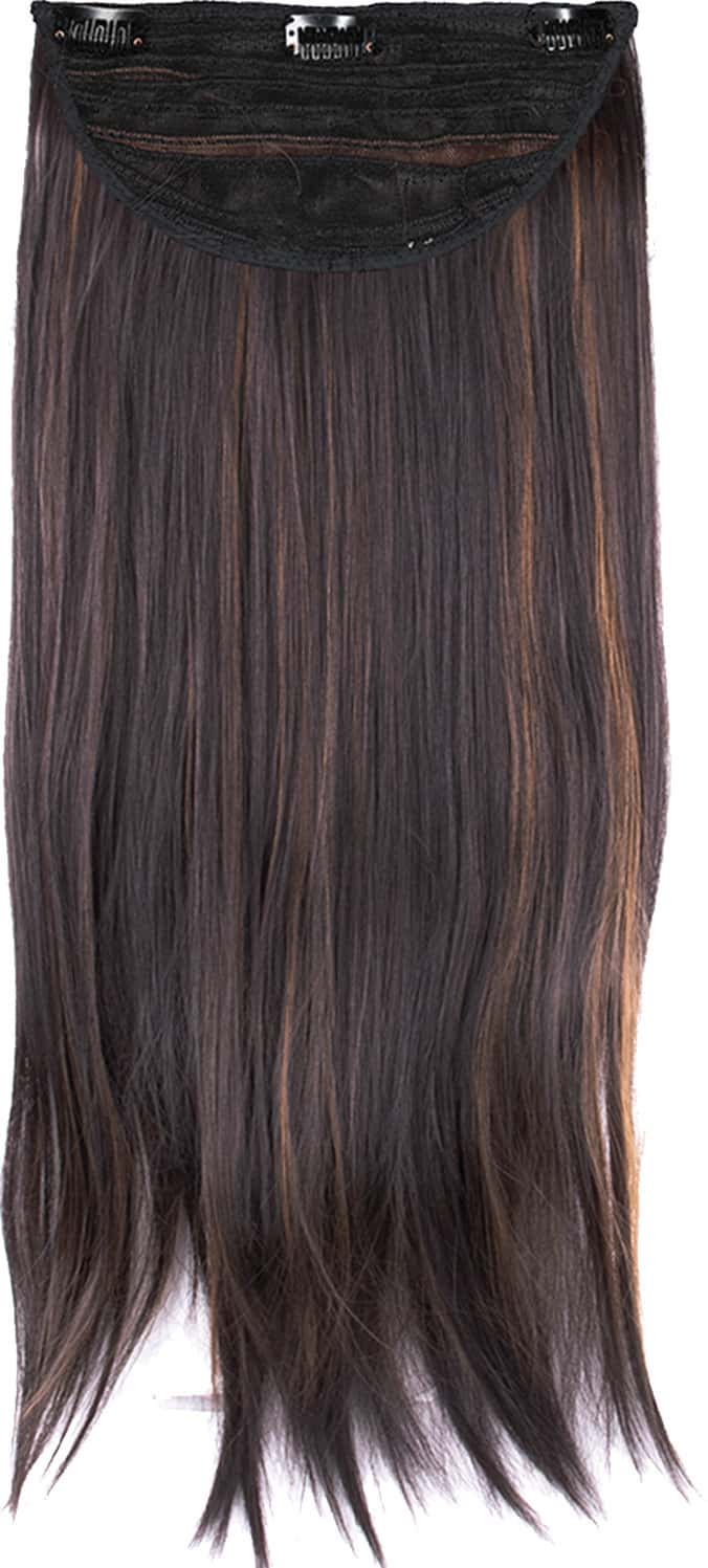 Streak Street Clip-In 24" Dark Brown Straight Hair Extensions With Golden Highlights