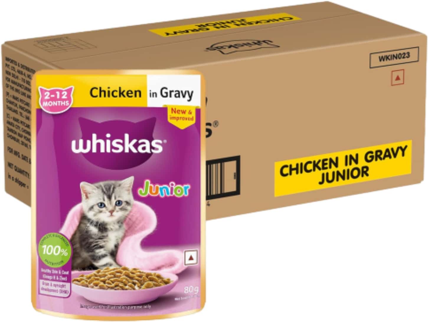 Whiskas Junior Kitten (2-12 Months) Wet Cat Food | Chicken In Gravy | 80 G (pack Of 56)