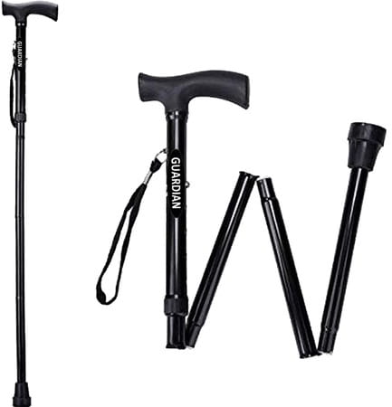 Guardian Walking Stick For Patients | Unisex | Foldable | Aluminum | Black