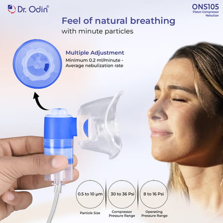 Dr. Odin Ons 105 Smart Portable Nebulizer Fpr Pediatric To Adult Use (White & Blue) 1 No'S