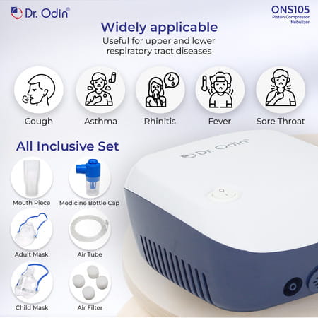 Dr. Odin Ons 105 Smart Portable Nebulizer Fpr Pediatric To Adult Use (White & Blue) 1 No'S
